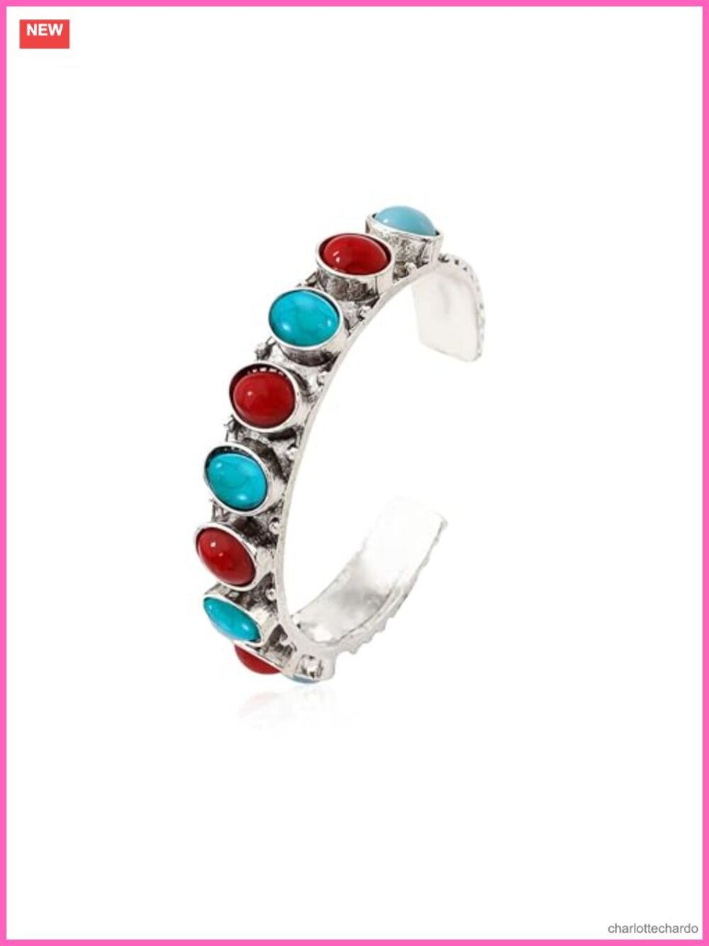 Rustic Bohemian Turquoise Cuff Bangle Bracelet for Women Open Adjustable